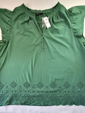 Lane Bryant Dark Green Short Sleeve Eyelet-Hem Tunic 26/28